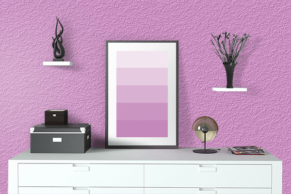 Pretty Photo frame on Orchid (Crayola) color drawing room interior textured wall