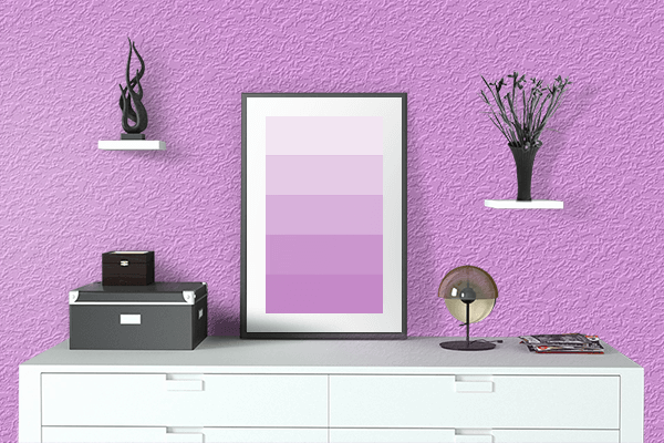 Pretty Photo frame on Bright Lilac color drawing room interior textured wall