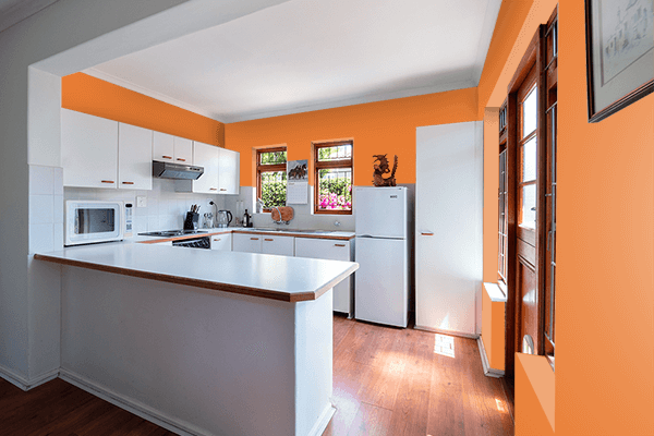 Pretty Photo frame on Cadmium Orange color kitchen interior wall color