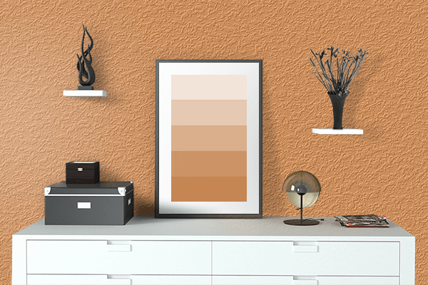 Pretty Photo frame on Jasper Orange color drawing room interior textured wall