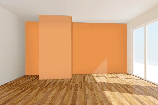 Pretty Photo frame on Jasper Orange color Living room wal color