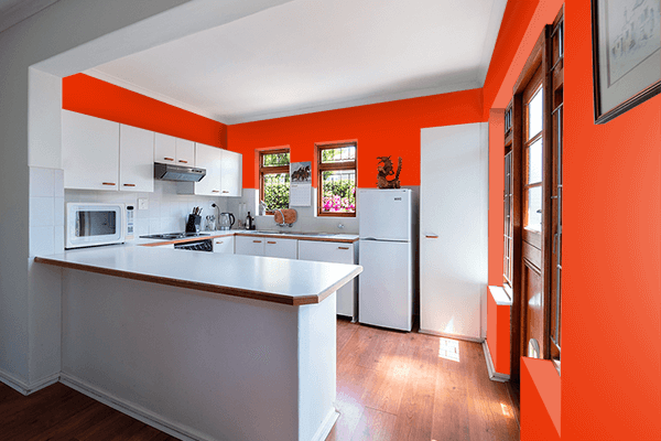Pretty Photo frame on Electric Orange color kitchen interior wall color