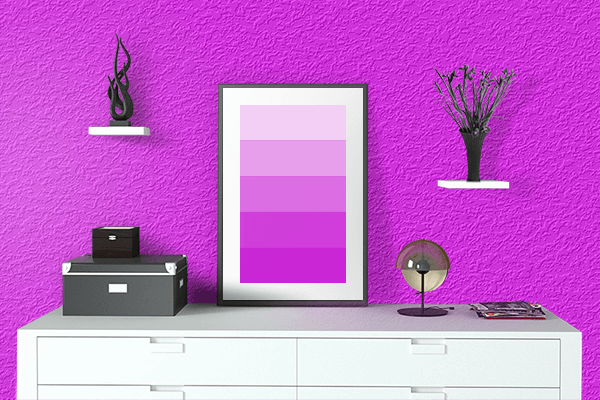 Pretty Photo frame on Fuchsia color drawing room interior textured wall