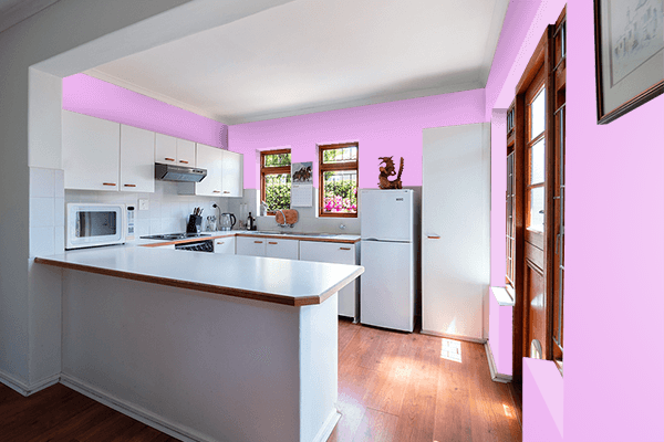 Pretty Photo frame on Brilliant Lavender color kitchen interior wall color