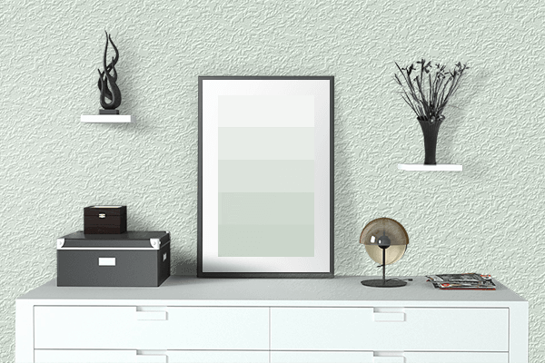 Pretty Photo frame on Honeydew color drawing room interior textured wall