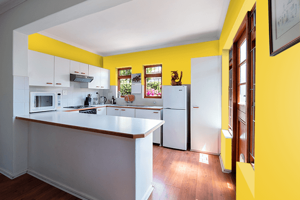 Pretty Photo frame on Saffron color kitchen interior wall color