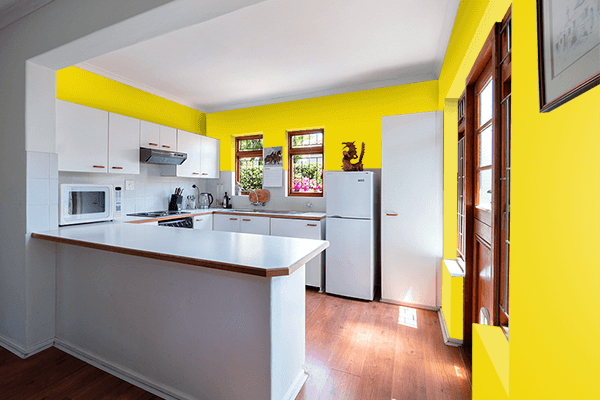 Pretty Photo frame on Safety Yellow color kitchen interior wall color