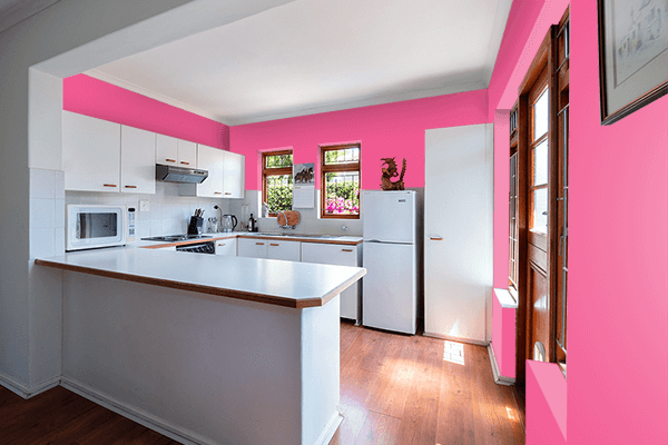 Pretty Photo frame on Strawberry color kitchen interior wall color