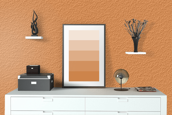 Pretty Photo frame on Royal Orange color drawing room interior textured wall