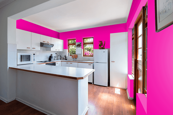 Pretty Photo frame on Fashion Fuchsia color kitchen interior wall color