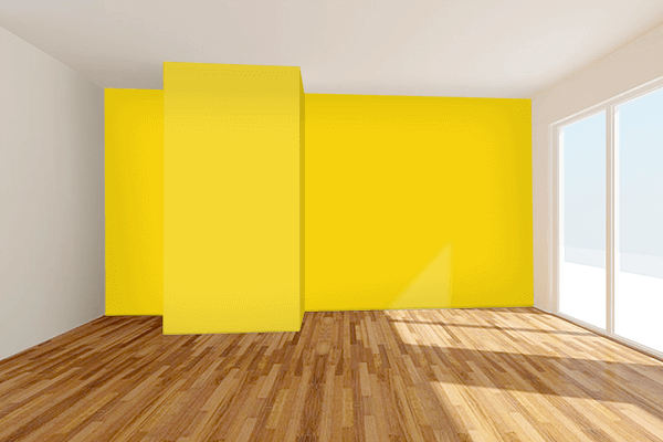 Pretty Photo frame on Metallic Yellow color Living room wal color