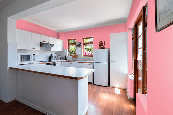 Pretty Photo frame on Pink Sherbet color kitchen interior wall color