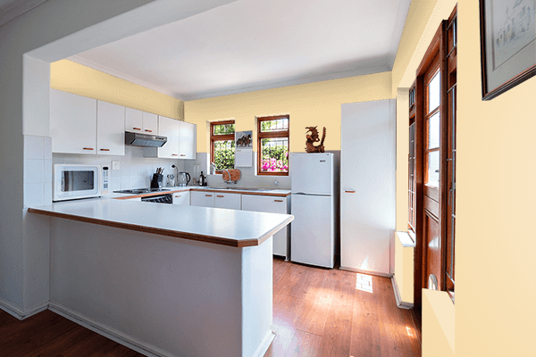 Pretty Photo frame on Peach-Yellow color kitchen interior wall color