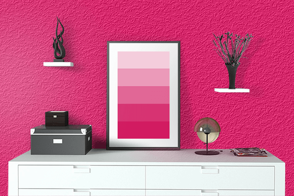 Pretty Photo frame on Vivid Raspberry color drawing room interior textured wall