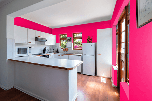 Pretty Photo frame on Vivid Raspberry color kitchen interior wall color