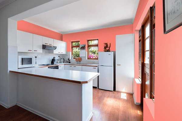 Pretty Photo frame on Salmon color kitchen interior wall color