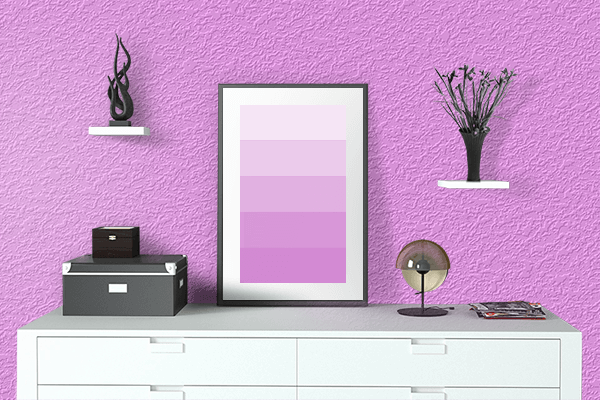 Pretty Photo frame on Rich Brilliant Lavender color drawing room interior textured wall
