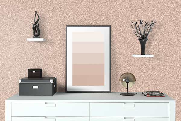 Pretty Photo frame on Peach Puff color drawing room interior textured wall