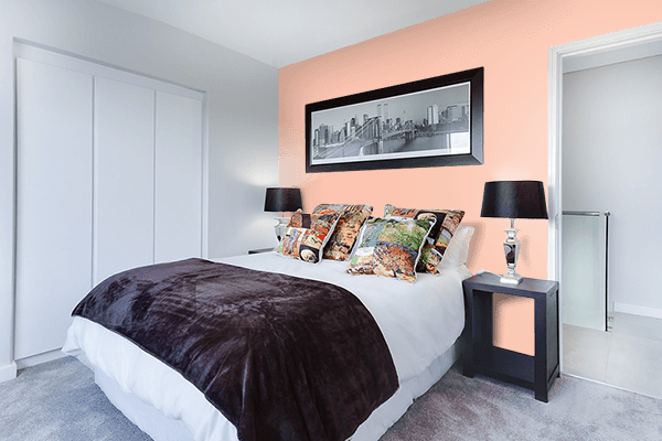 Pretty Photo frame on Apricot color Bedroom interior wall color