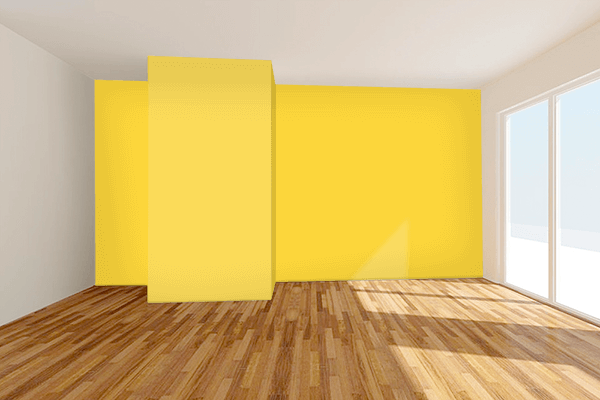 Pretty Photo frame on Banana Yellow color Living room wal color