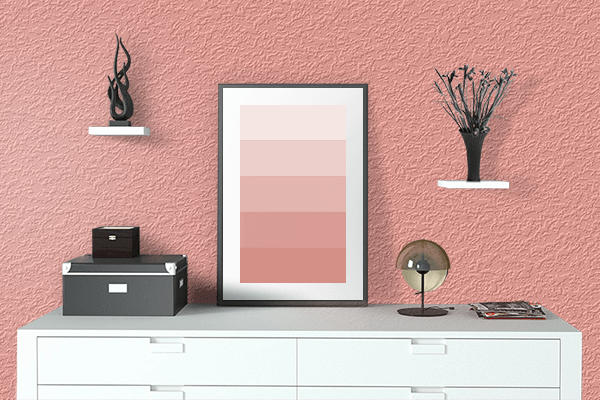 Pretty Photo frame on Light Salmon Pink color drawing room interior textured wall