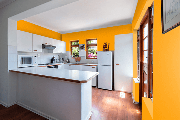 Pretty Photo frame on Orange Peel color kitchen interior wall color