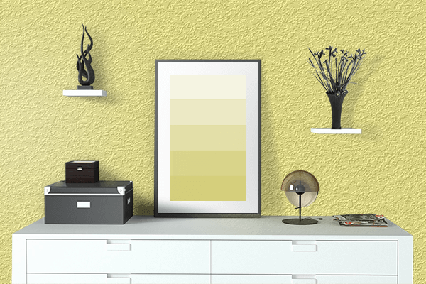Pretty Photo frame on Yellow (Crayola) color drawing room interior textured wall