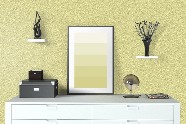 Pretty Photo frame on Lemon Yellow (Crayola) color drawing room interior textured wall