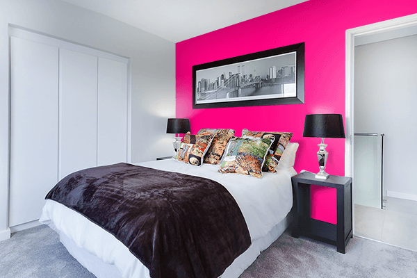 Pretty Photo frame on Bright Pink color Bedroom interior wall color