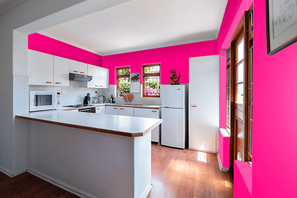 Pretty Photo frame on Bright Pink color kitchen interior wall color