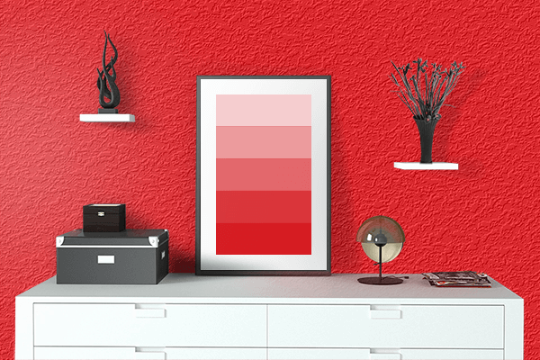 Pretty Photo frame on Red color drawing room interior textured wall