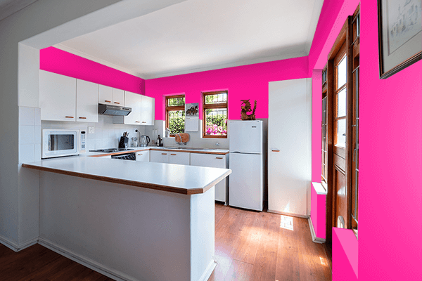 Pretty Photo frame on Deep Pink color kitchen interior wall color