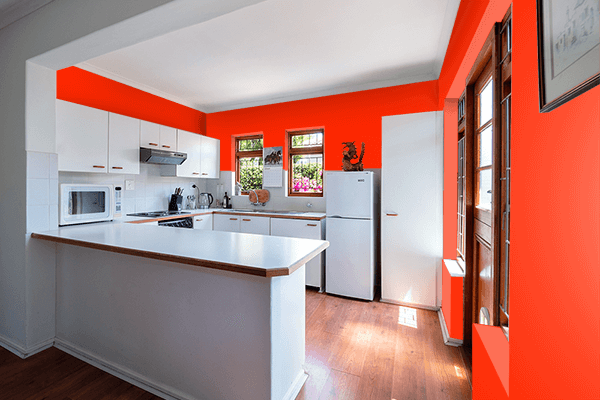 Pretty Photo frame on Ferrari Red color kitchen interior wall color