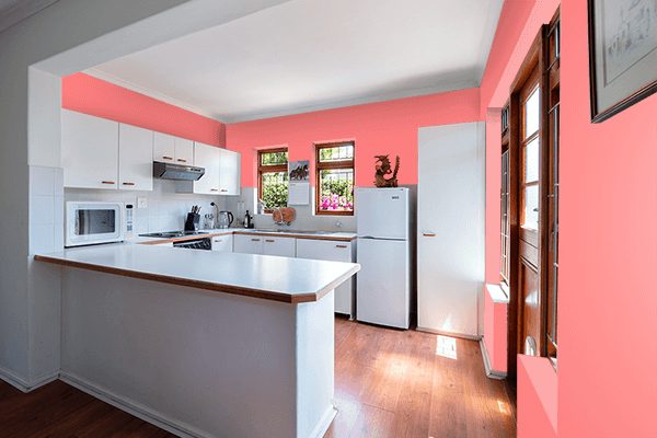 Pretty Photo frame on Congo Pink color kitchen interior wall color