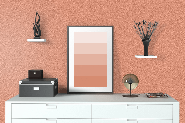 Pretty Photo frame on Light Salmon color drawing room interior textured wall