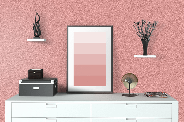 Pretty Photo frame on Light Salmon Pink color drawing room interior textured wall