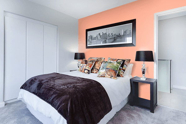 Pretty Photo frame on Vivid Tangerine color Bedroom interior wall color