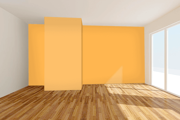 Pretty Photo frame on Pastel Orange color Living room wal color