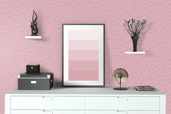 Pretty Photo frame on Pink color drawing room interior textured wall