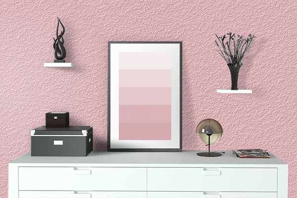 Pretty Photo frame on Bubble Gum color drawing room interior textured wall