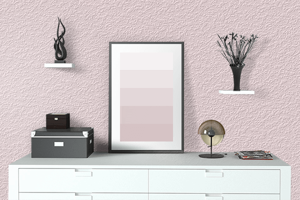 Pretty Photo frame on Misty Rose color drawing room interior textured wall