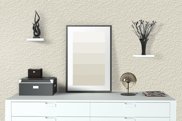 Pretty Photo frame on Cosmic Latte color drawing room interior textured wall