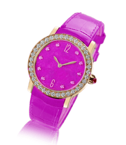 Pink round dial wrist watch with pink strap