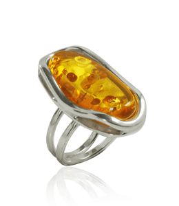 Amber stone silver ring