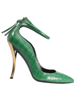 Ankle strap fancy heel green animal leather pump