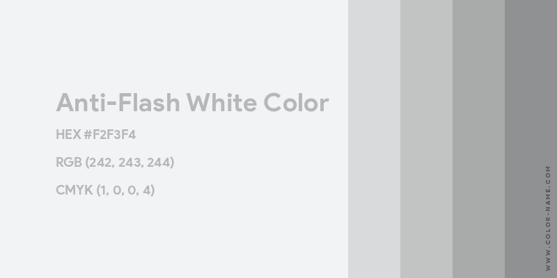 Anti-Flash White color image with HEX, RGB and CMYK codes