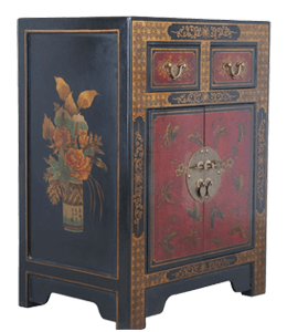 Antique Chinese cabinet with ornate painting of flowers and butterflies