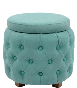 Aqua colored foot stool with chesterfield design