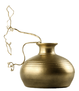 Beautiful golden earthen vase with golden twig