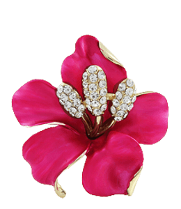 Beautiful pink flower golden brooch